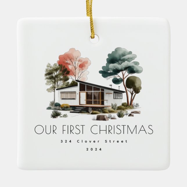 Modernes New Zuhause First Christmas Holiday Ornam Keramikornament (Vorderseite)