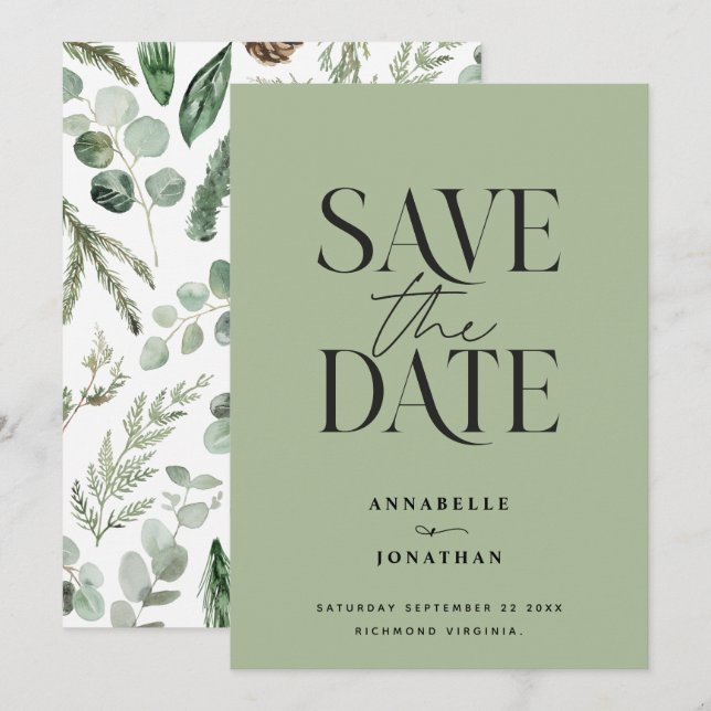Modernes, nicht-Foto-elegantes botanisches Aquarel Save The Date (Vorne/Hinten)