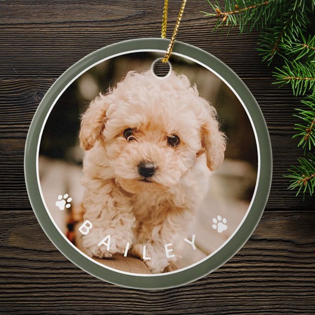 Modernes Niedlich Paws Family Pet Foto Keramik Ornament (Von Creator hochgeladen)