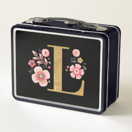 Modernes Niedlich rosa Monogramm Metall Brotdose