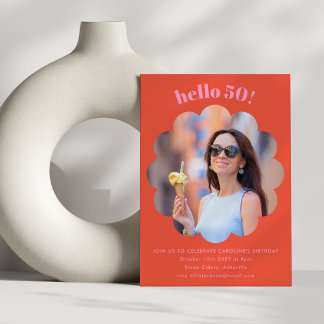 Modernes Niedlich rosa Orange 50. Geburtstagsparty Einladung