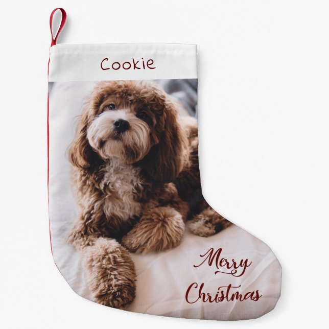 Modernes Niedlicher Hund Personalisiertes Foto Kleiner Weihnachtsstrumpf (Vorderseite)