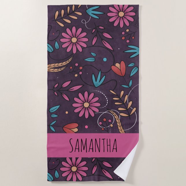 Modernes Niedliches Big Floral Muster Personalisie Strandtuch (Vorderseite)