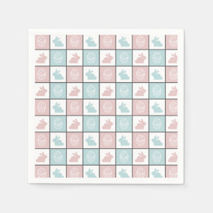 Modernes Niedliches Blau und Rosa Ostern Bunny Egg Serviette