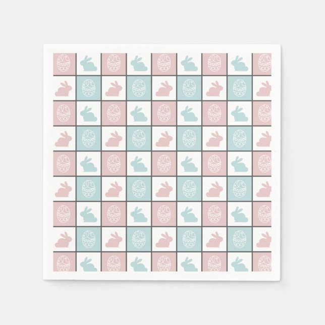 Modernes Niedliches Blau und Rosa Ostern Bunny Egg Serviette (Vorderseite)