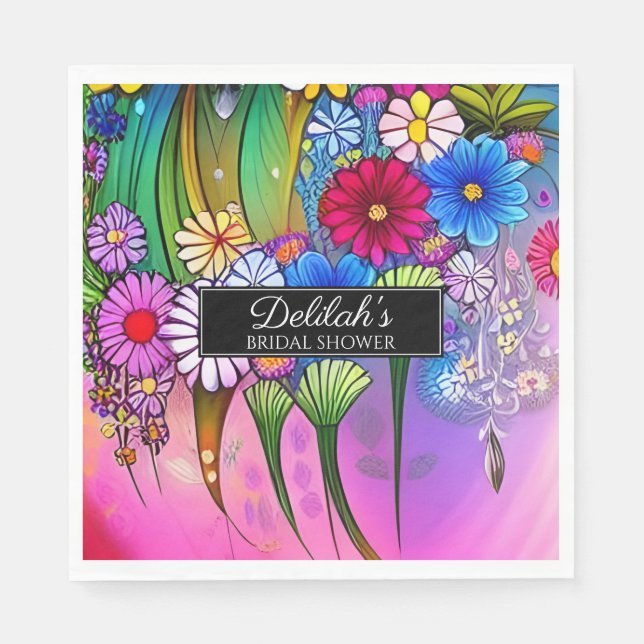 Modernes Niedliches Bright Floral Art Boho Brautpa Serviette (Vorderseite)