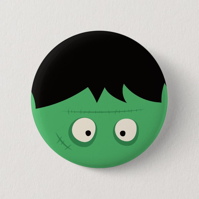 Modernes Niedliches Frankenstein Monster Halloween Button (Vorderseite)