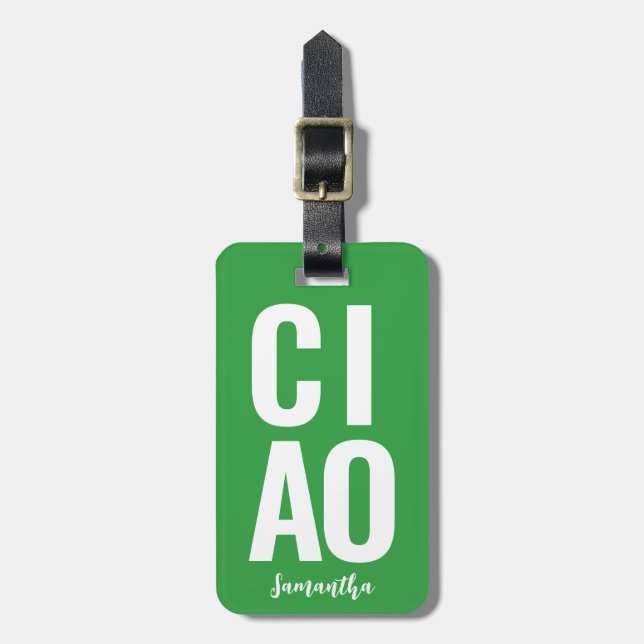 Modernes Niedliches Funny Bold Ciao Neon Green Gepäckanhänger (Vorderseite vertikal)