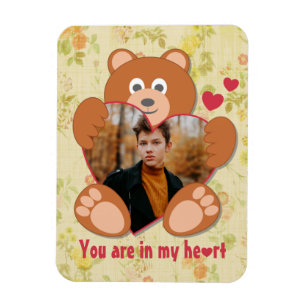 Modernes Niedliches Gelbes Teddybär Herzkranz Foto Magnet