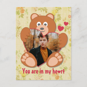 Modernes Niedliches Gelbes Teddybär Herzkranz Foto Postkarte