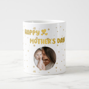 Modernes Niedliches Golden Happy Mother Day Foto B Jumbo-Tasse