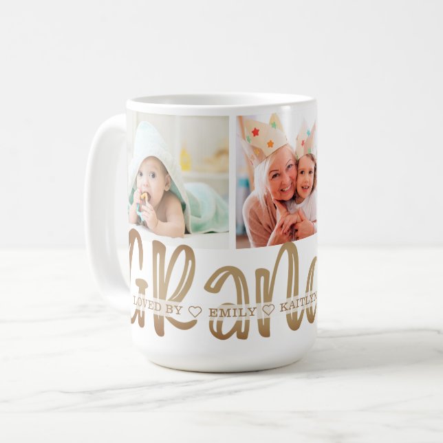 Modernes Niedliches GRANDMA 3 Foto Personalisiert  Kaffeetasse (Vorderseite Links)