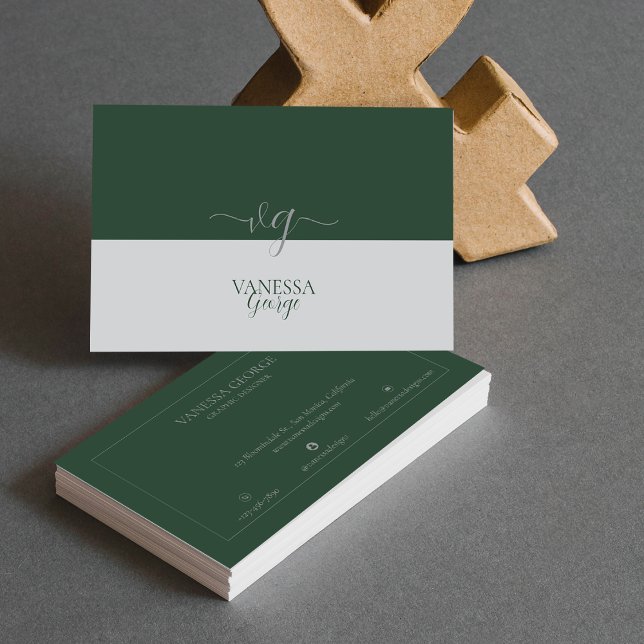 Modernes, Niedliches Green Gray Monogram Custom Visitenkarte (Modern Elegant Cute Green Grey Monogram Custom Business Card)