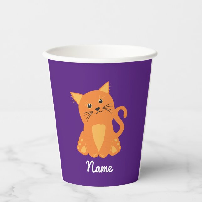 Modernes Niedliches Orange Kitten Auf Lila Kindern Pappbecher (Vorderseite)