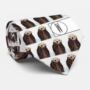 Modernes Niedliches Otter-Muster Mit Monogramm Spa Krawatte