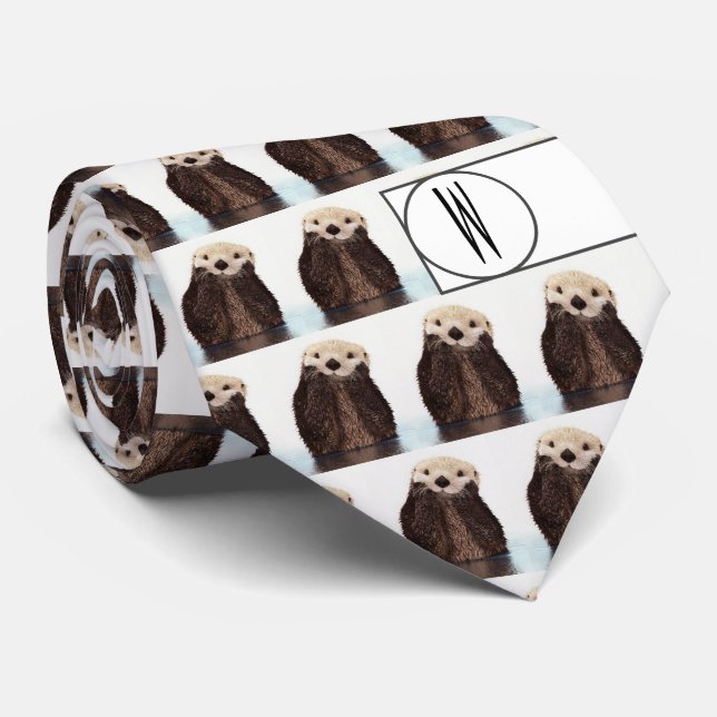 Modernes Niedliches Otter-Muster Mit Monogramm Spa Krawatte (Gerollt)
