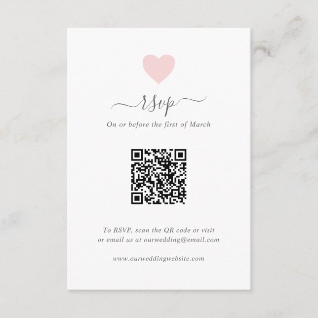 Modernes Niedliches Pink Herz QR Code Hochzeit RSVP Karte (Vorderseite)