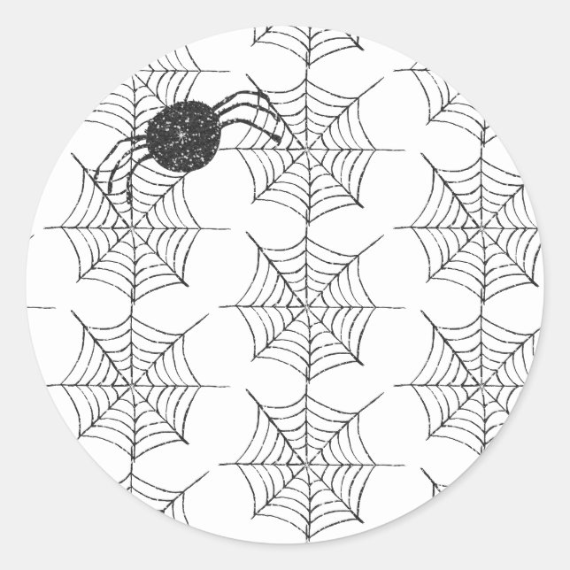 Modernes Niedliches Schwarz-weißes SpinnwebHallowe Runder Aufkleber (Vorderseite)