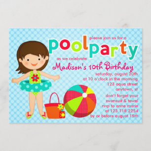 Modernes Niedliches Schwimmbad Party Girls Geburts Einladung