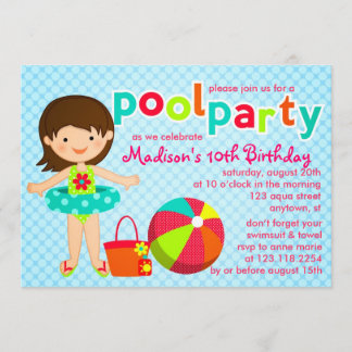 Modernes Niedliches Schwimmbad Party Girls Geburts Einladung