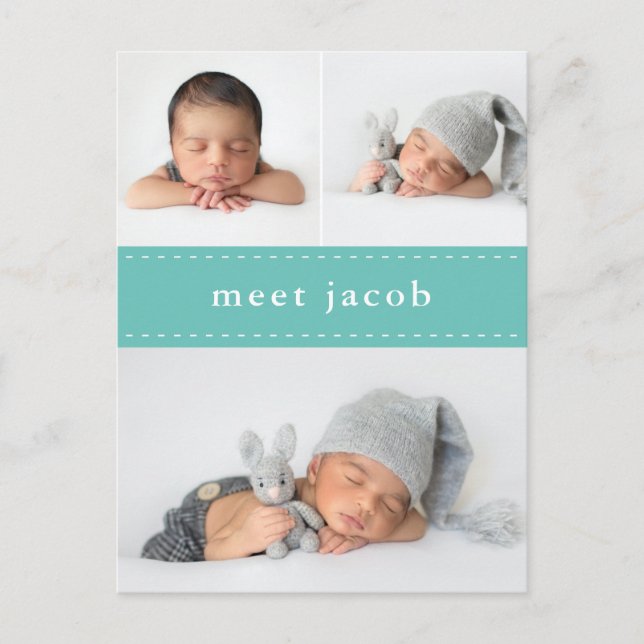 Modernes, Niedliches Stitch Foto Baby Birth Ankündigungspostkarte (Vorderseite)