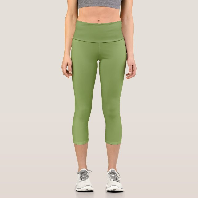 Modernes niedliches Tiefengrün-Wellenmuster Capri Leggings (Vorderseite)