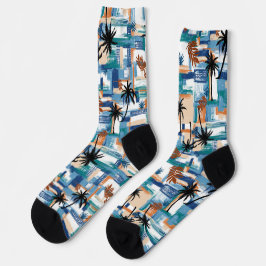 Modernes Niedliches tropisches Prüfmuster Blau Socken
