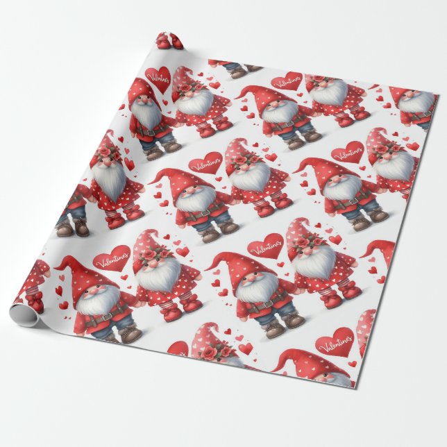 Modernes niedliches Valentiner Gnome-Paar mit Aqua Geschenkpapier (Ungerollt)