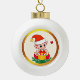 Modernes Niedliches Weihnachtself Keramik Kugel-Ornament