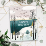 Modernes Nordisches Woodland Weihnachten | Friedli<br><div class="desc">Senden Sie herzliche saisonale Wünsche mit dieser wunderbar illustrierten Weihnachtskarte aus dem Wald. Die friedliche Winterwaldszene mit Bäumen, einem anmutigen Hirsch und fliegenden Vögeln, das ganze Set in einer sanften, neutralen Farbpalette. Dieses minimalistische Design ist Inspiriert durch die nordische Einfachheit und natürliche Schönheit, ideal für diejenigen, die Ruhe, Natur themed...</div>