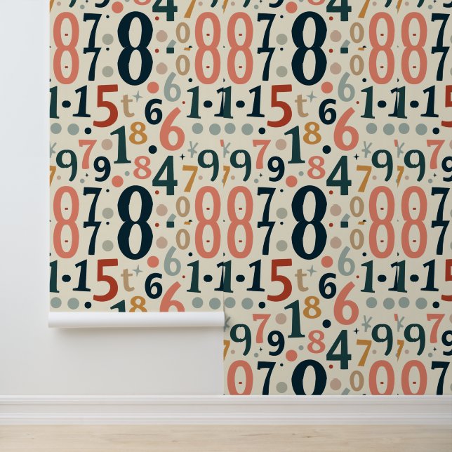 Modernes Nummernmuster | Retro Math Typografie Tapete (Anwendung)