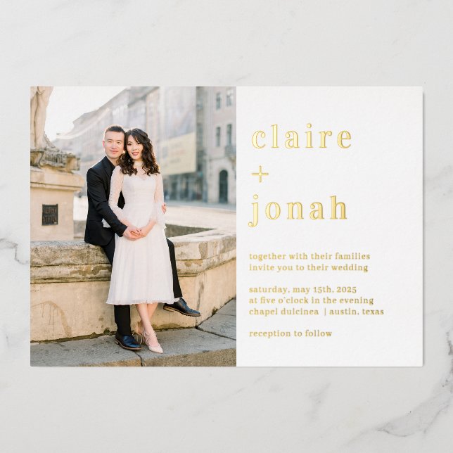 Modernes Nuptial Real Foil Foto Einladung zur Hoch (Vorderseite)