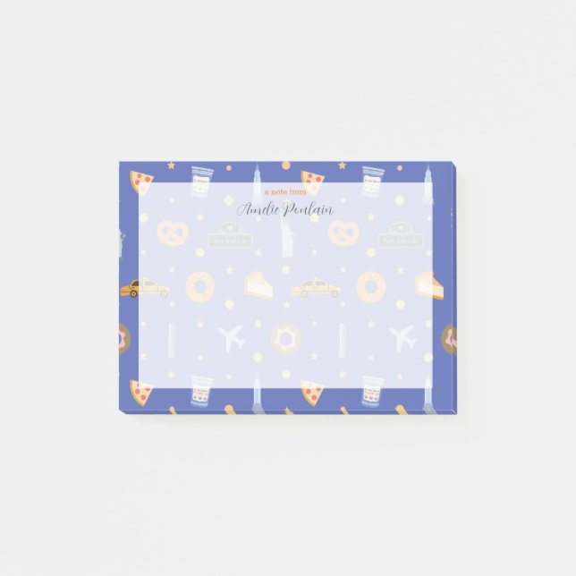 Modernes NYC Muster Royal Blue Name Post-it Klebezettel (Vorderseite)