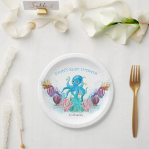 Modernes Ocean Baby Octopus Aquarellfarben Pappteller