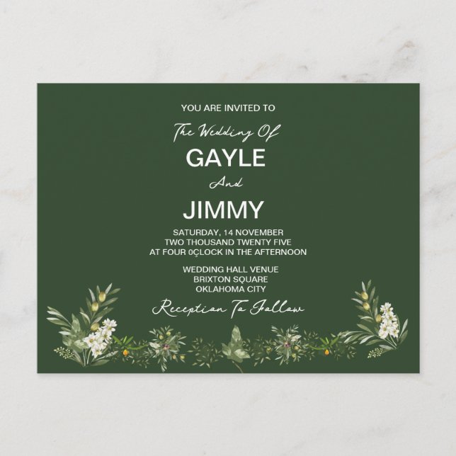 Modernes Olive Green Foto Hochzeitseinladung Einladungspostkarte (Vorderseite)