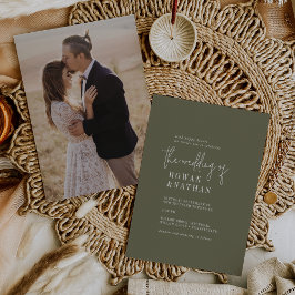 Modernes Olive Green Foto Zurück Hochzeit Einladung