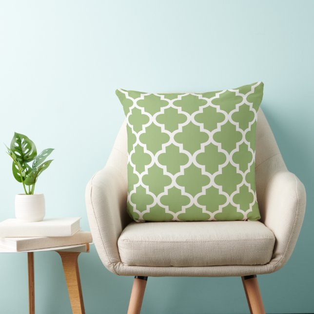 Modernes Olive Green marokkanisches Quatrefolienmu Kissen (Stuhl )