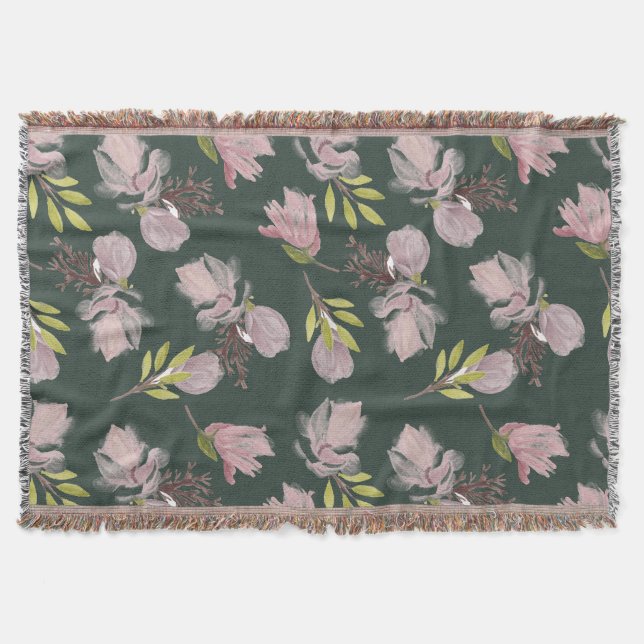 Modernes, olivgrün behagliches Blumenmuster stilvo Decke (Vorderseite)