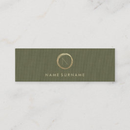 Modernes Olivgrün-elegantes Goldleinenmonogramm Mini Visitenkarte