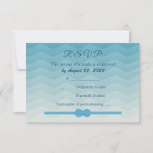 Modernes Ombre blue Waves and knot Wedding RSVP