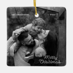 Modernes One Foto Checkerboard Frohe Weihnachten Keramikornament