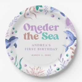 Modernes Onethe Sea Dolphin Retro Erster Geburtsta Pappteller
