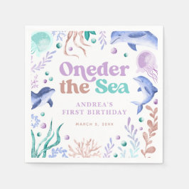 Modernes Onethe Sea Dolphin Retro Erster Geburtsta Serviette