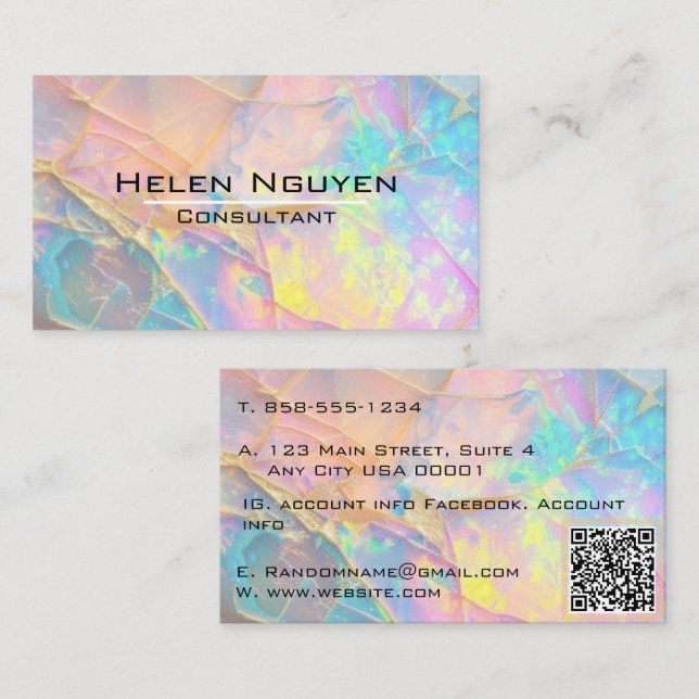 Modernes Opal Stone Simuliertes Hologramm Gold Vei Visitenkarte (Vorne/Hinten)