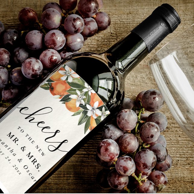 Modernes Orange & Blume Aquarell Weinetikett (Von Creator hochgeladen)