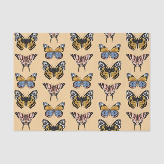 Modernes Orange Boho Butterfly Blumenmuster Seidenpapier (Vorderseite)