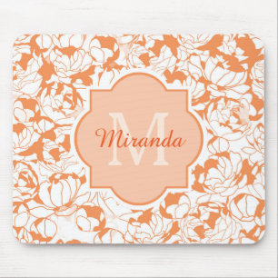 Modernes orange Girly mit Blumenmonogramm mit Mousepad