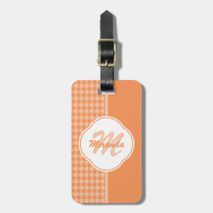 Modernes orange Hahnentrittmuster-Monogramm und Gepäckanhänger