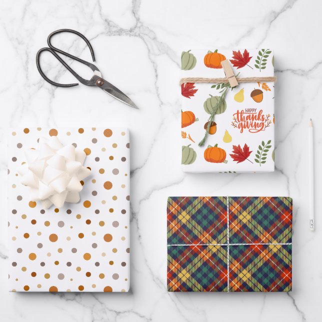 Modernes Orange Herbst Erntedank Pumpkin Muster Geschenkpapier Set (Vorderseite)