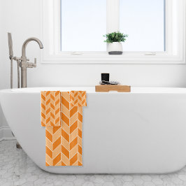 Modernes Orange Peach Herringbone Zickzack Muster Badhandtuch Set